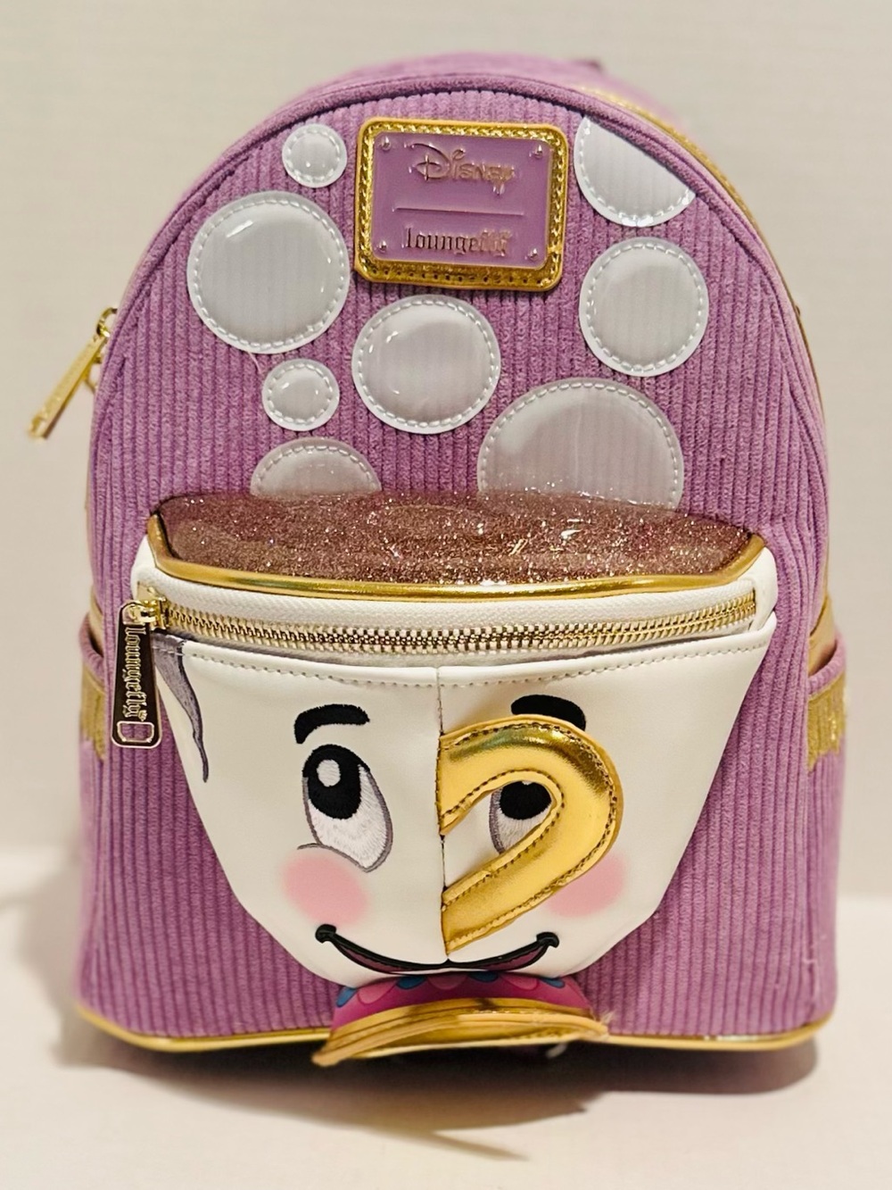 Loungefly Disney NWT Beauty & the Beast Chip Figural Corduroy Mini Backpack
